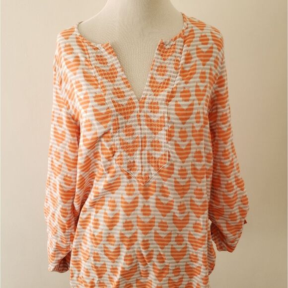 Tommy Hilfiger Burnout Striped Gray Orange Blouse High Low Hem Women Small - Picture 5 of 8